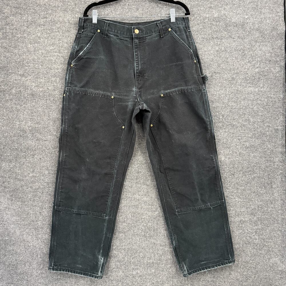 VTG Carhartt Pants Men 36x30 Black Loose Fit Double Knee Carpenter Union USA 90s